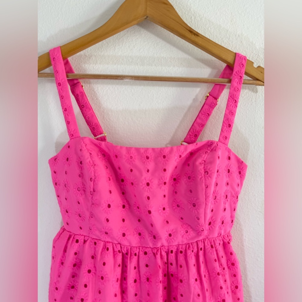 Lilly Pulitzer Michela Eyelet Babydoll Cami in Hot Pink Hottie Dottie Size 6 - Picture 5 of 10
